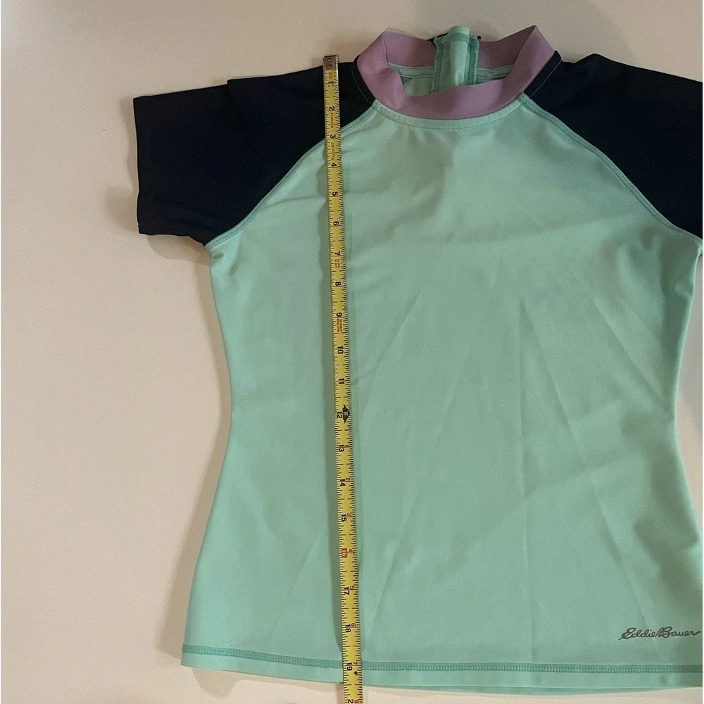 Eddie Bauer Girls Size M 10/12 Rashguard Sea Green Navy Purple Short Sleeve